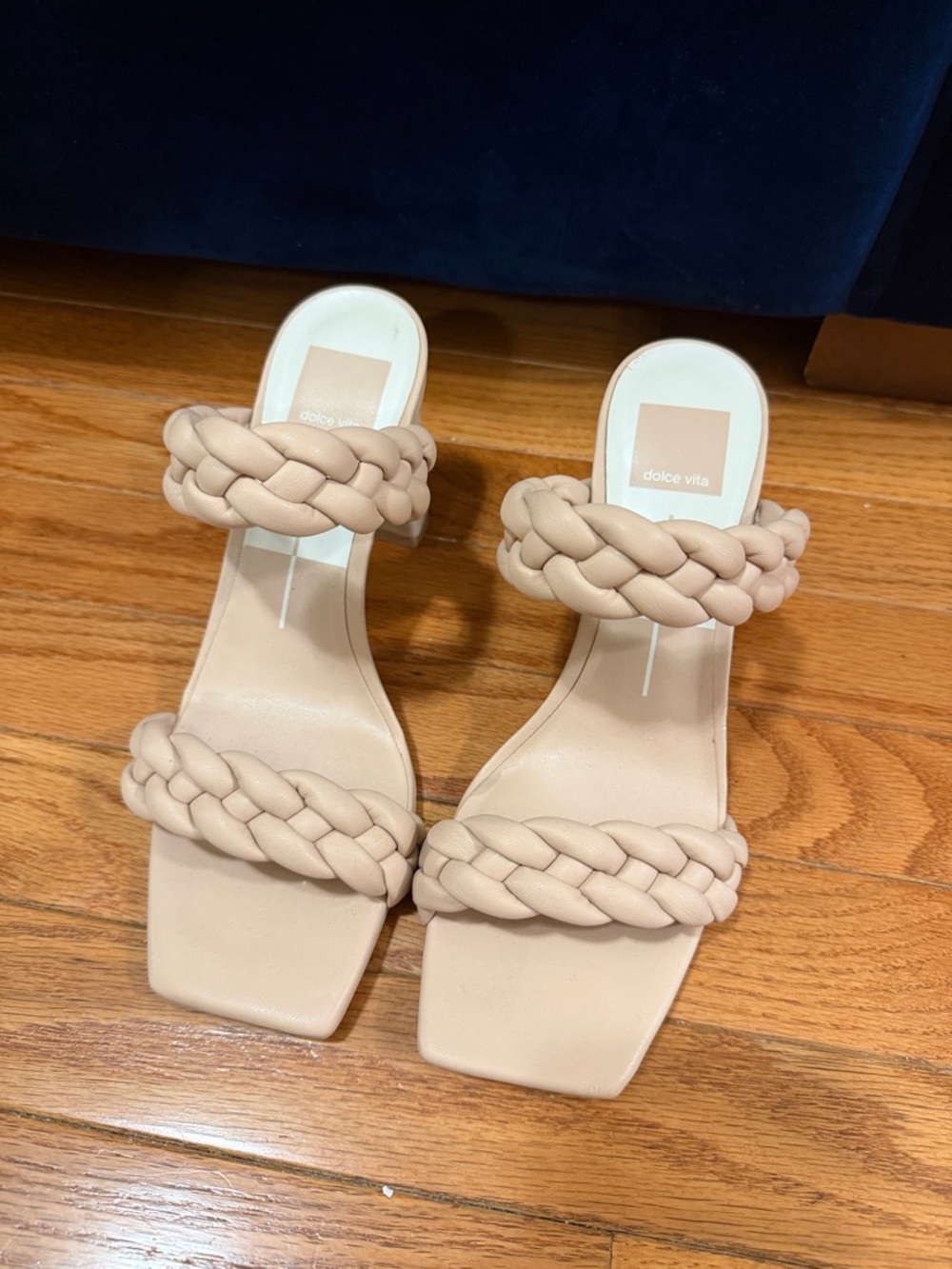 Dolce Vita Braided Double Strap Square Toe Sandals in Beige